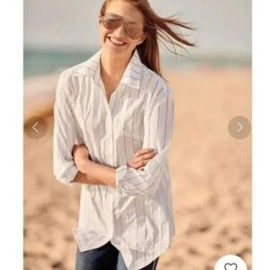 New $235 Finley Womens White/Black Monica Tech Crush Pinstripe Button Down Sz 2X